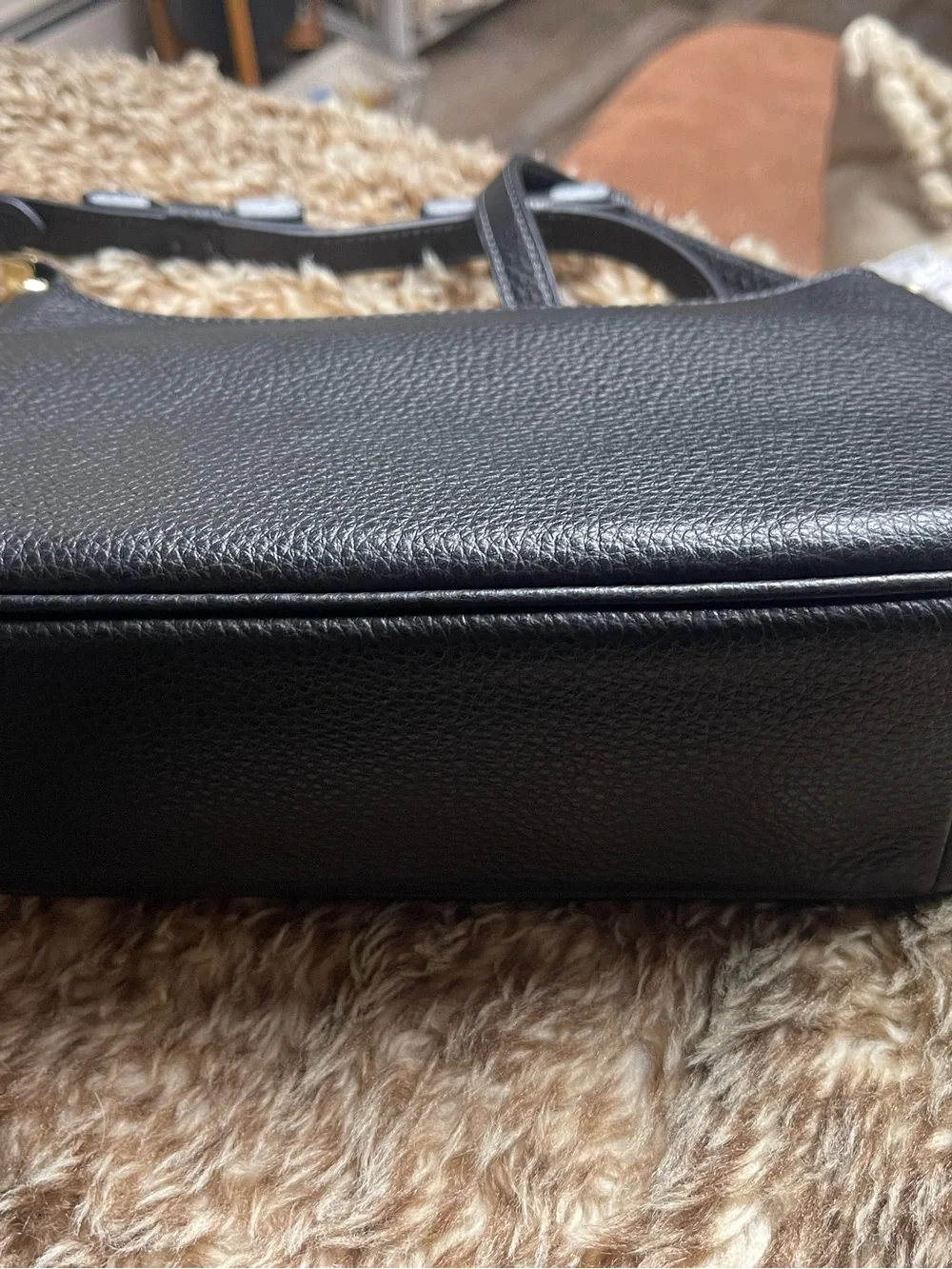 Coach Black Pebbled Leather Tag Charm with Gold-Tone Accent